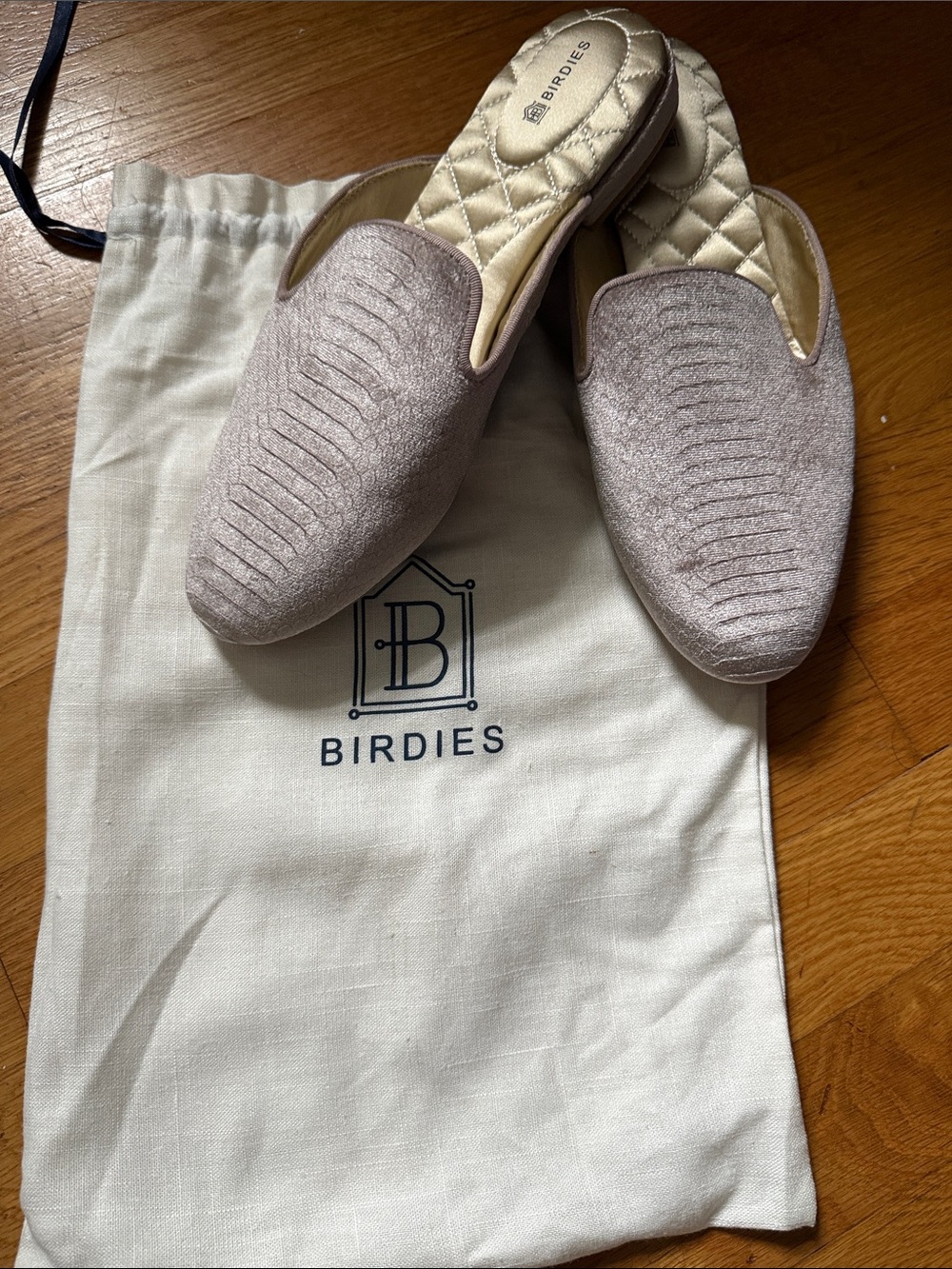 Birdies Quilted Slip-On Mules — Light Taupe